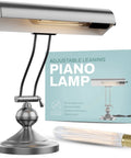Adjustable Leaning Piano Desk Lamp In Satin Nickel Finish With Classic Retro Banker Style, Round Base And Metal Shade, LED Compatible