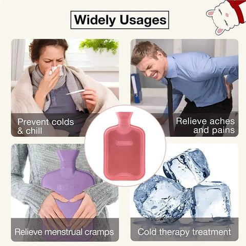 Premium Classic Rubber Hot Water Bottle Red For Cozy To The Bone Comfort in Cold Days with Ribbed Exterior uses infographic