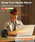 Person using laptop with Portable 1500W Electric Outdoor Heater For Patio And Garage 2S beside them on desk