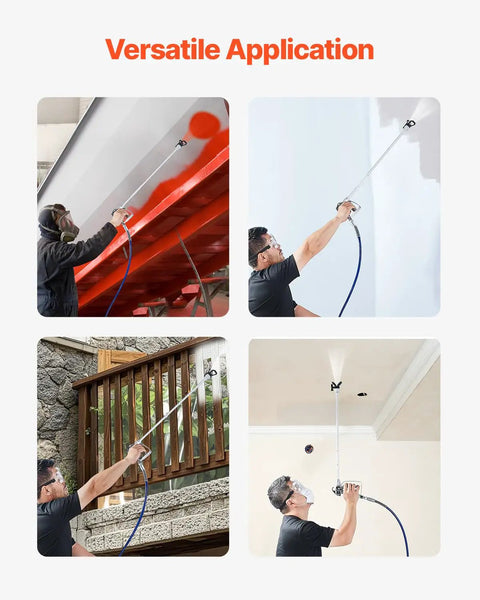 Pro Move Airless Paint Spray Gun And Hose Kit Featuring 3600 PSI Pressure Rating in use for various applications on walls and fences.