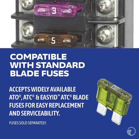 Beefy Six Independent Blade Fuse Block With Insulating Cover For Boats And RVs, 100 Amp Total Capacity, ATO ATC Fuses