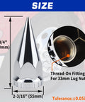 33mm Thread On Spike Lug Nut Covers For Semi Trucks Chrome ABS Plastic Pointed Screw On Lug Nut Caps Size Diagram