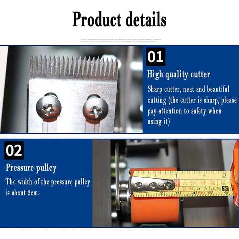 Close-up of high-quality cutter and pressure pulley on Smart Auto Tape Cutter Machine With Adjustable Sealing Length For Fast Small Box Packing, Secure Toy And Hardware Shipping That Cuts Like A Total Champ Today.