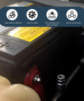 Auto battery with Eight Pack Side Post Battery Terminal Bolts Kit, Three Eighths Inch Short and Long Stud Adapters for easy connection.