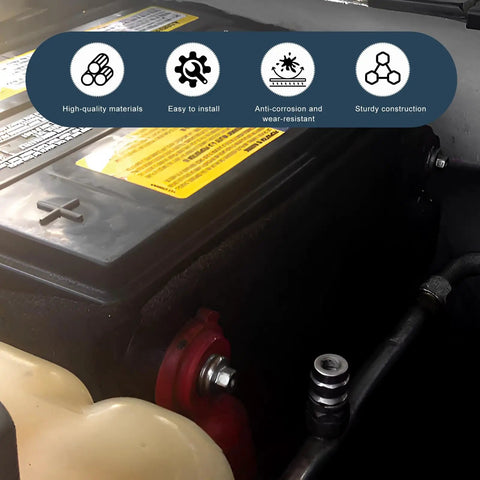 Auto battery with Eight Pack Side Post Battery Terminal Bolts Kit, Three Eighths Inch Short and Long Stud Adapters for easy connection.