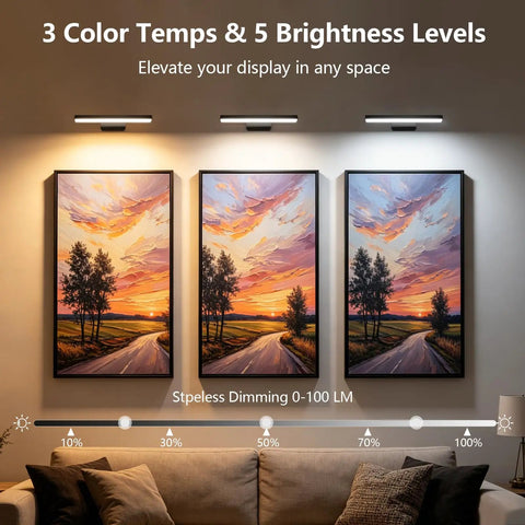 Killer Glow Two Pack Battery Operated Picture Lights With Remote illuminating artwork with adjustable brightness and color temperature.