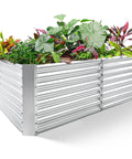 Galvanized Raised Garden Bed Kit 8 By 4 By 2 Ft Heavy Duty Outdoor Planter with colorful plants