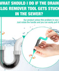 40 Inch Flexible Bathroom Drain Hair Remover With Rotating Handle Reinforced Steel Drain Snake shown in action clearing hair clogs.