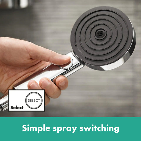 Close-up of Pulsify S Handheld Shower Head Set Matte Black Finish With Three Spray Modes Including PowderRain QuickClean Technology