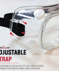 Close-up of adjustable strap on 3 Pack Clear Anti-Fog Safety Goggles With Adjustable Strap ANSI Z87.1 Chemical Splash Resistant.