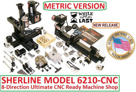 CNC Eight Direction Metric Ultimate Machine Shop Kit with precision tooling, lathe, and rotary table for home hobbyists.