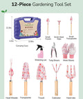 12-Piece Women's Gardening Tools Gift Set With Durable Carrying Case Rust-Proof And Heavy-Duty Tools in purple case