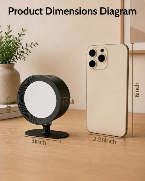 Cordless Rechargeable Wall Sconces With Remote, Magnetic Led Bedside Lamp In Sleek Black with dimensions beside a smartphone.