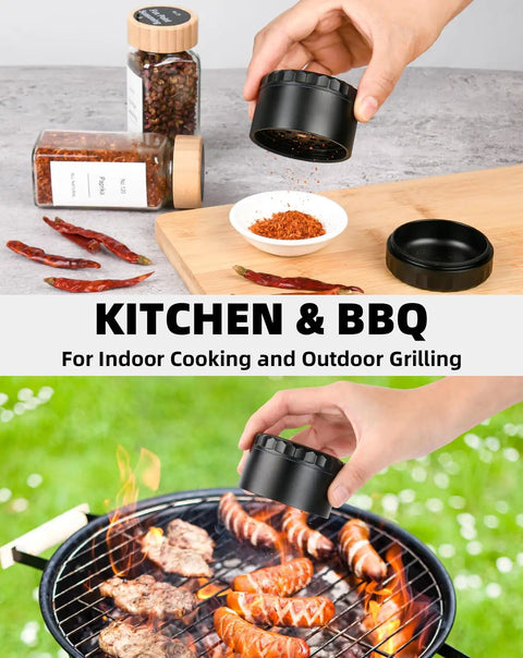 2.5 Inch Aluminum Herb Grinder With Top Storage And Large Bottom Chamber used for spices and BBQ grilling.