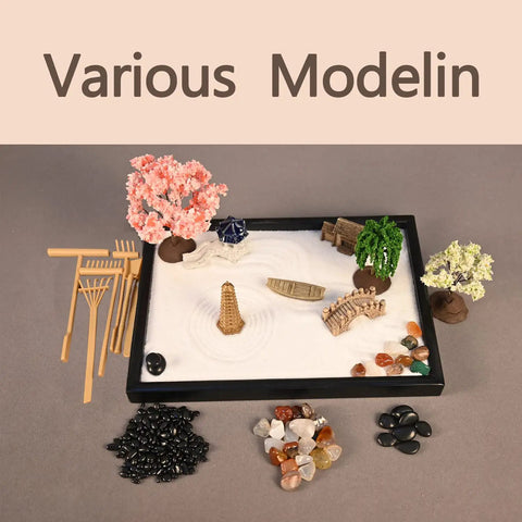 Mini Zen Garden Kit With White Sand, 10 By 7 Inch Rectangular Tray And Meditation Accessories, Desk Stress Relief Toy