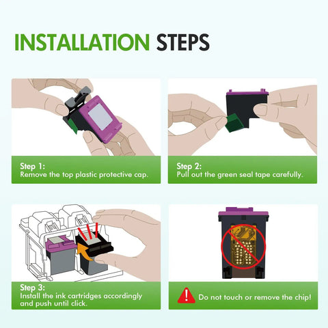 Step-by-step installation guide for 62XL Black and Tri-Color Ink Cartridge Combo Pack for Envy and OfficeJet Printers, 2 Pack.