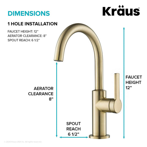 Dimensions of Oletto Single Handle Kitchen Bar Faucet In Spot Free Antique Champagne Bronze With 12 Inch Tall Body