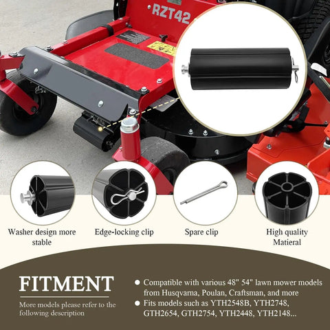 Deck Roller And Rod Kit For 48 And 54 Inch Lawn Mowers Easy Install Replacement No Fuss Fit For YTH2748 YTH2548B GTH2754 GTH2654 And More Replaces 179127 532179127 539107612 shown with mower fitment details