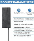 Beefy 48V 3A Power Supply For POE Switch And CCTV Camera, 144W AC/DC Adapter, product parameters and specifications