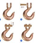 Beefy 4 Pack One Quarter Inch Clevis Slip Hooks Without Latch, Heavy Duty Grade 70 Tow Chain Hooks, 2600 Lbs Working Load Limit, top view