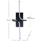 Nine Inch Black Sleek Modern Minimalist Integrated LED Vanity Light Sconce Dimmable Metal Wall Lamp dimensions and size view