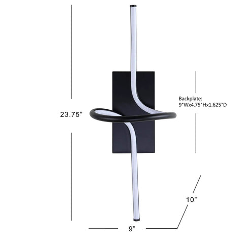 Nine Inch Black Sleek Modern Minimalist Integrated LED Vanity Light Sconce Dimmable Metal Wall Lamp dimensions and size view
