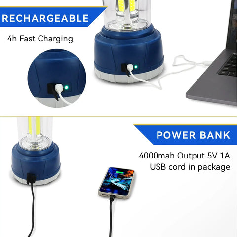 Rechargeable LED Camping Lantern With Beast 2000 Lumen Brightness 360 Degree Beam Five Modes Built In 4000mAh Power Bank
