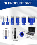 Diamond Core Drill Bit Set For Porcelain Tiles And Natural Stone Pro Grade Hole Saw Cutter Kit showing 8pc bit sizes and case