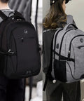 Person wearing anti theft laptop backpack with combination lock for travel and everyday carry fits 17 inch laptops ideal for students and pros