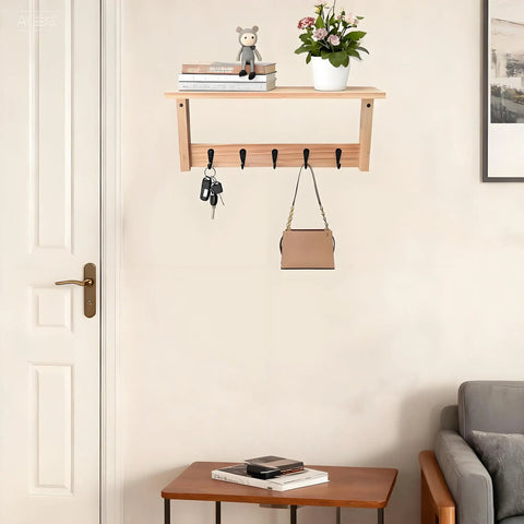 Wall Shelf With Hooks For Entryway And Living Room Must Have Multi Purpose Wooden Shelf With Heavy Duty Metal Hooks Coat Rack Organizer