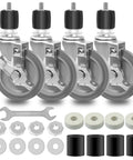 Top Notch Prep Table Casters 6 Inch Rising Expanding Stem Swivel Wheels Set Of 4 with components and parts for kitchen carts.