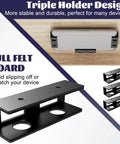 Slick Under Desk Laptop Mount Game Changer For Compact Home Offices Featuring Adjustable Three Piece Brackets That Frees Up Legroom Includes Anti Slip Felt Backing To Guard Your Rig, triple holder design with full felt backing.