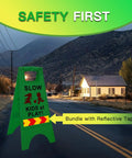 Slow Kids At Play Safety Sign 2 Pack Double Sided Text And Graphics Reflective Tape For Street Neighborhoods Schools Parks Sidewalk Driveways Green Night Time Visibility
