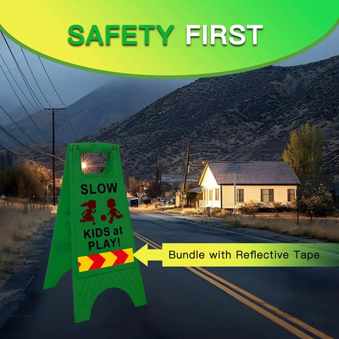 Slow Kids At Play Safety Sign 2 Pack Double Sided Text And Graphics Reflective Tape For Street Neighborhoods Schools Parks Sidewalk Driveways Green Night Time Visibility