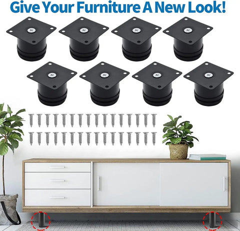 Premium Sleek Adjustable Furniture Legs Rock Solid Black Steel Cabinet Feet Set of Eight for furniture support and elevation