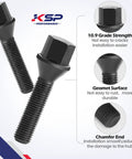 Kickass M14x1.25 Lug Bolts For BMW And Mini Whips Featuring Conical Seat with 10.9 grade strength and black Dacromet finish.