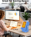 Person working at desk with Portable Indoor Space Heater For Desk And Office, 2-Second PTC Fast Heating in blue, 60° angle.