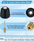 Tub Shower Trim Kit With Four In One Tub Spout Adapter showing valve stem dimensions for 12 tooth 9.5mm shower knob