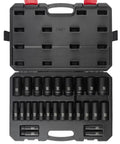 26-Piece Half Inch Drive Deep Impact Socket Set Metric 10mm To 36mm in Cr-Mo Alloy Steel Radius Corner Design with rugged case