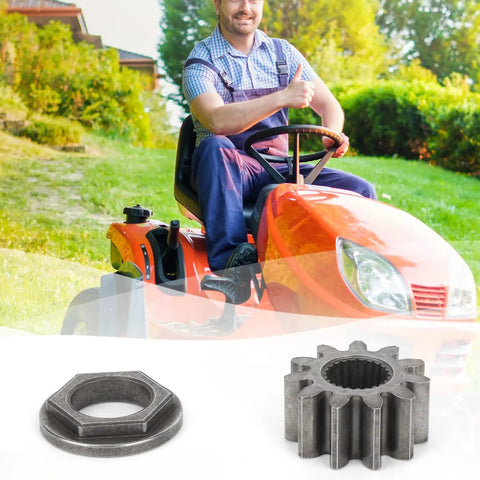 Heavy Duty Steering Pinion Gear And Bushing Kit Plug And Play Shaft Replacement Assembly For Riding Lawn Mowers features a gear and bushing.