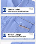 Classic collar, spacious pocket, and button cuff details of XL Built Tough Long Sleeve Work Jacket in blue for trades crews.