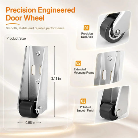 Rock Solid Vertical Track Rollers For Heavy Sliding Doors Featuring Hella Smooth Rubber Casters Built Tough For Closet Furniture And Cabinet Mounts Gliding Everywhere Daily, showing precision engineered door wheel with rubber tire and polished finish.