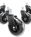 Office Chair Wheels Replacement Rubber Casters For Hardwood Floors And Carpet, Set Of 5 Heavy Duty Roller Blade Casters For Chairs, Smooth Silent Gliding Gaming Chair Wheels With One Year Warranty.