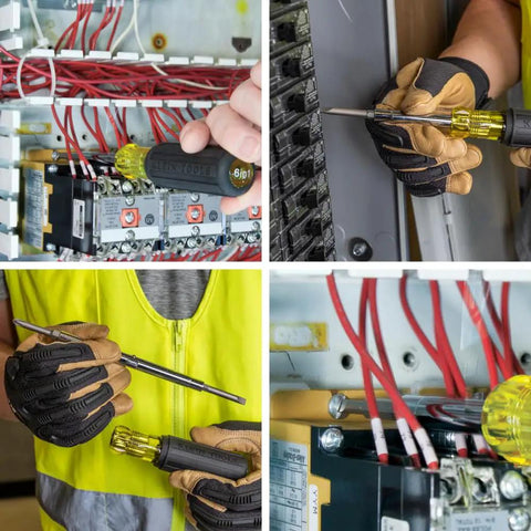 Multi Bit Screwdriver And Nut Driver 6 In 1 Set With Extended Reach used in electrical panel close-up