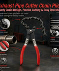 Heavy Duty Exhaust Pipe Chain Cutter Pliers For Auto Repair Spark Free 360 Degree Manual Tube Cutter For Three Quarter To Three And A Quarter Inch Pipes With Ergonomic Cushioned Grip And Fast Clean Cuts A Real Workhorse, black carbon steel with red handles