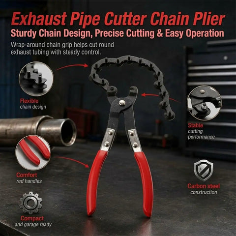 Heavy Duty Exhaust Pipe Chain Cutter Pliers For Auto Repair Spark Free 360 Degree Manual Tube Cutter For Three Quarter To Three And A Quarter Inch Pipes With Ergonomic Cushioned Grip And Fast Clean Cuts A Real Workhorse, black carbon steel with red handles