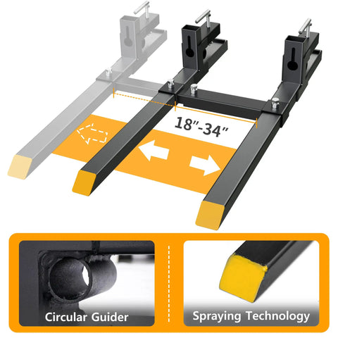 Clamp-On Pallet Forks For Skid Steers, 60 Inch, 2000 Lbs Capacity, Heavy Duty Tractor Forks With Adjustable Stabilizer Bar