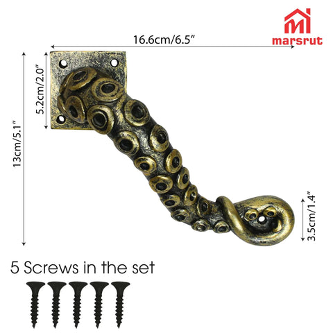 Tentacle Style Door Handle With Vintage Steampunk Look Gothic Pull Knocker For Cabinets Drawers And Doors For Indoor Outdoor Use Size Six Point Five By Five Point One By One Point Four Inches Ergonomic Durable Metal Hardware For Home Decor.