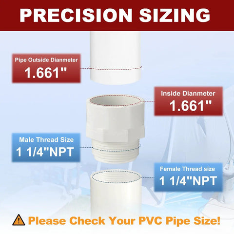 One And A Quarter Inch Schedule 40 PVC Pipe Fitting NPT Male Thread Adapter Slip Coupling Sizing Details