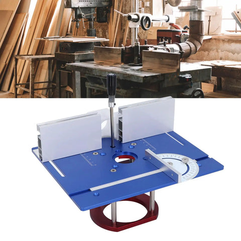 Dead On Aluminum Router Table Insert Plate That Clicks Securely Into Woodworking Rigs Matching Sixty Four To Sixty Five Mm Motors And Dishing Out Fifty One Mm Lift Stroke In Bold Blue, 240x200mm size.